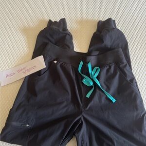 FIGS Black Joggers with Teal Accents